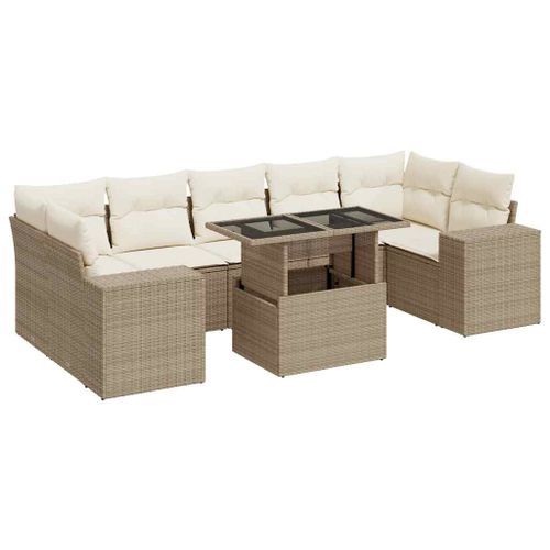 Salon de jardin avec coussins 8 pcs beige résine tressée - Photo n°2; ?>