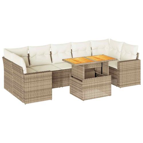 Salon de jardin avec coussins 8 pcs beige résine tressée - Photo n°2; ?>