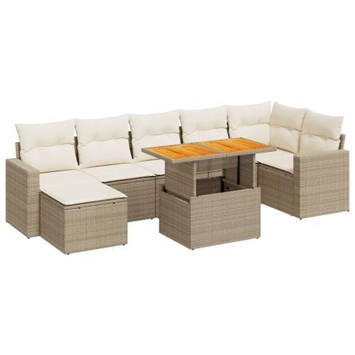 Salon de jardin avec coussins 8 pcs beige résine tressée - Photo n°2; ?>