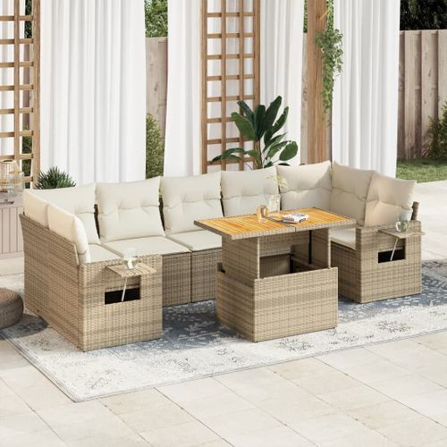 Salon de jardin avec coussins 8 pcs beige résine tressée - Photo n°2; ?>