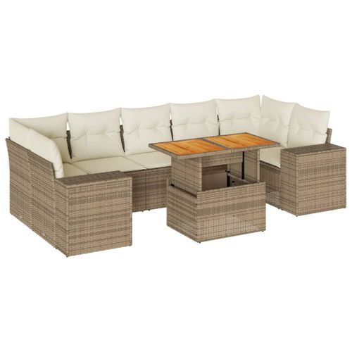 Salon de jardin avec coussins 8 pcs beige résine tressée - Photo n°2; ?>