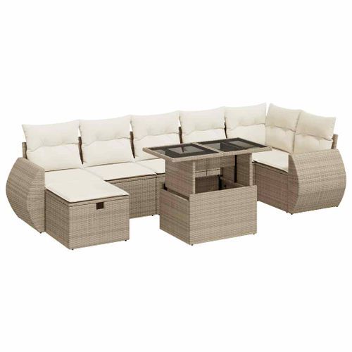 Salon de jardin avec coussins 8 pcs beige résine tressée - Photo n°2; ?>