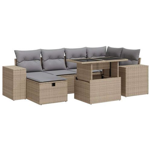 Salon de jardin avec coussins 8 pcs beige résine tressée - Photo n°2; ?>