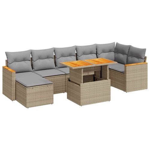 Salon de jardin avec coussins 8 pcs beige résine tressée acacia - Photo n°2; ?>