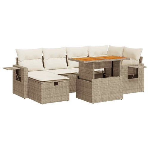 Salon de jardin avec coussins 8 pcs beige résine tressée acacia - Photo n°2; ?>