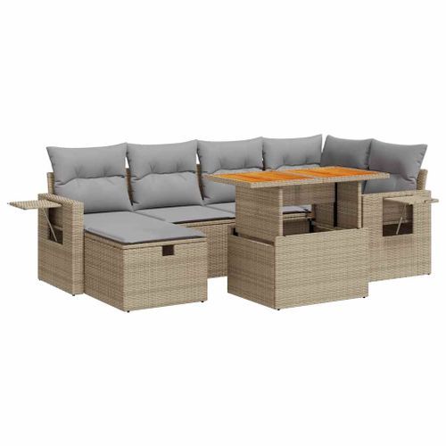 Salon de jardin avec coussins 8 pcs beige résine tressée acacia - Photo n°2; ?>