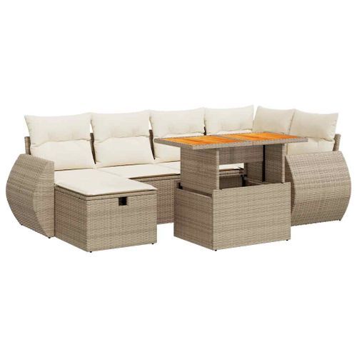 Salon de jardin avec coussins 8 pcs beige résine tressée acacia - Photo n°2; ?>