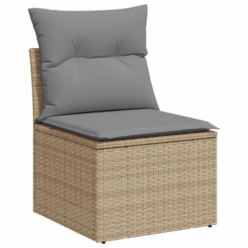 Salon de jardin avec coussins 8 pcs beige résine tressée acacia - Photo n°3; ?>