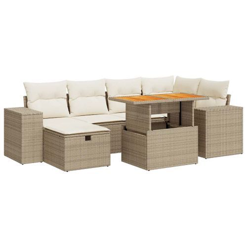 Salon de jardin avec coussins 8 pcs beige résine tressée acacia - Photo n°2; ?>