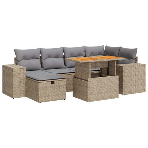 Salon de jardin avec coussins 8 pcs beige résine tressée acacia - Photo n°2; ?>