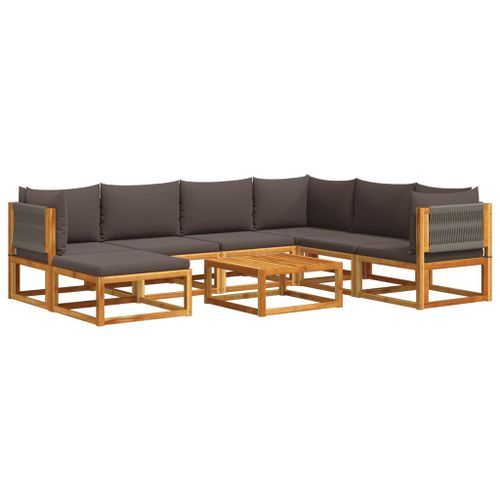 Salon de jardin avec coussins 8 pcs bois massif d'acacia - Photo n°2; ?>