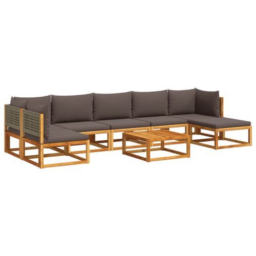 Salon de jardin avec coussins 8 pcs bois massif d'acacia - Photo n°2; ?>