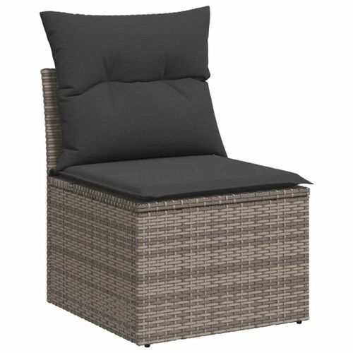 Salon de jardin avec coussins 8 pcs gris résine tressée acacia - Photo n°3; ?>