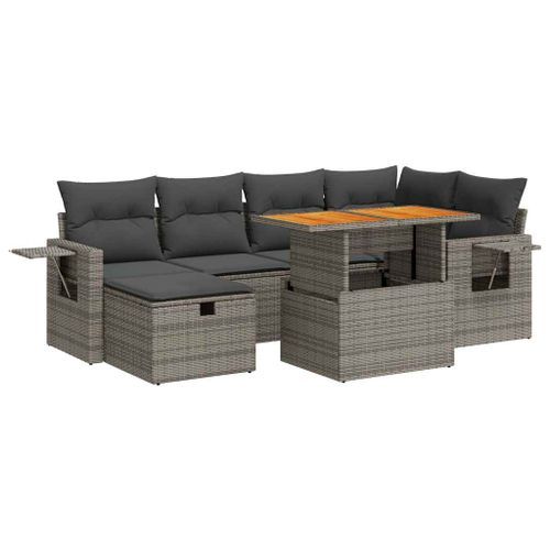 Salon de jardin avec coussins 8 pcs gris résine tressée acacia - Photo n°2; ?>