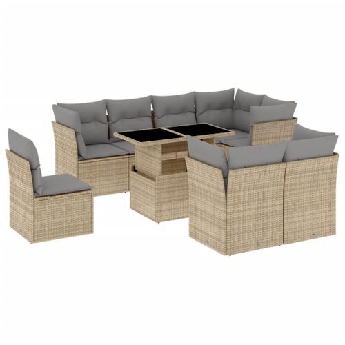 Salon de jardin avec coussins 9 pcs beige résine tressée - Photo n°2; ?>