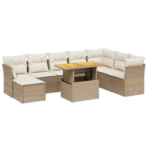 Salon de jardin avec coussins 9 pcs beige résine tressée - Photo n°2; ?>