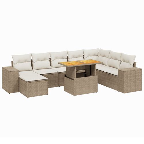 Salon de jardin avec coussins 9 pcs beige résine tressée - Photo n°2; ?>