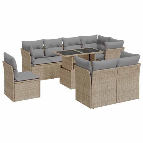 Salon de jardin avec coussins 9 pcs beige résine tressée - Photo n°2; ?>