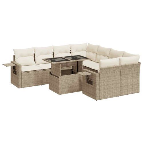 Salon de jardin avec coussins 9 pcs beige résine tressée - Photo n°2; ?>