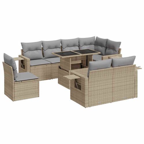 Salon de jardin avec coussins 9 pcs beige résine tressée - Photo n°2; ?>