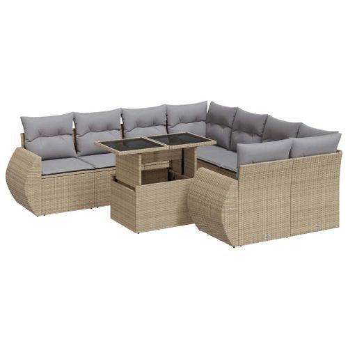 Salon de jardin avec coussins 9 pcs beige résine tressée - Photo n°2; ?>