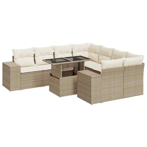 Salon de jardin avec coussins 9 pcs beige résine tressée - Photo n°2; ?>