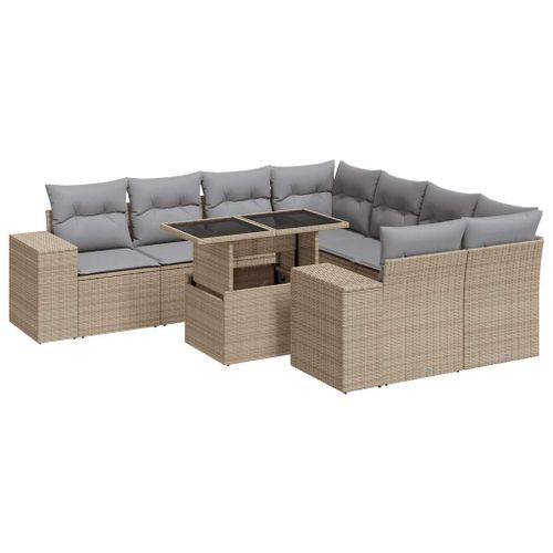 Salon de jardin avec coussins 9 pcs beige résine tressée - Photo n°2; ?>