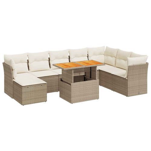 Salon de jardin avec coussins 9 pcs beige résine tressée - Photo n°2; ?>