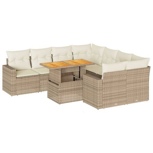 Salon de jardin avec coussins 9 pcs beige résine tressée - Photo n°2; ?>