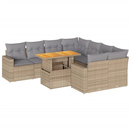 Salon de jardin avec coussins 9 pcs beige résine tressée - Photo n°2; ?>