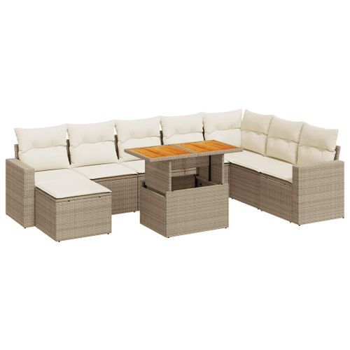 Salon de jardin avec coussins 9 pcs beige résine tressée - Photo n°2; ?>