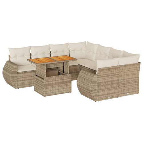 Salon de jardin avec coussins 9 pcs beige résine tressée - Photo n°2; ?>