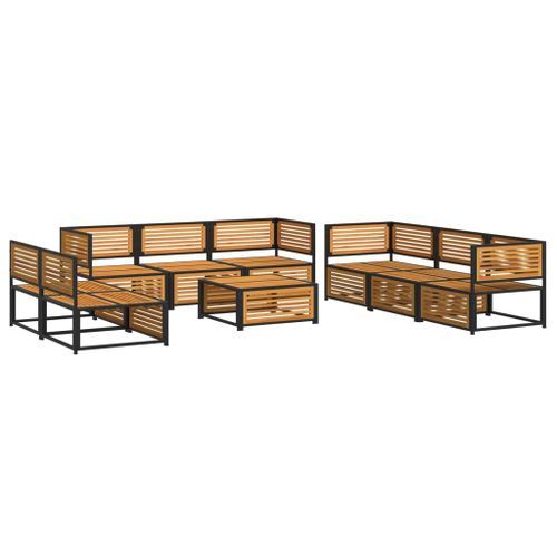 Salon de jardin avec coussins 9 pcs bois massif d'acacia - Photo n°3; ?>