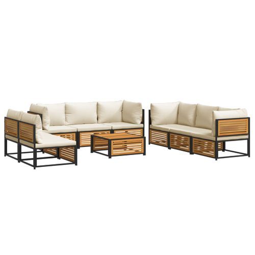 Salon de jardin avec coussins 9 pcs bois massif d'acacia - Photo n°2; ?>