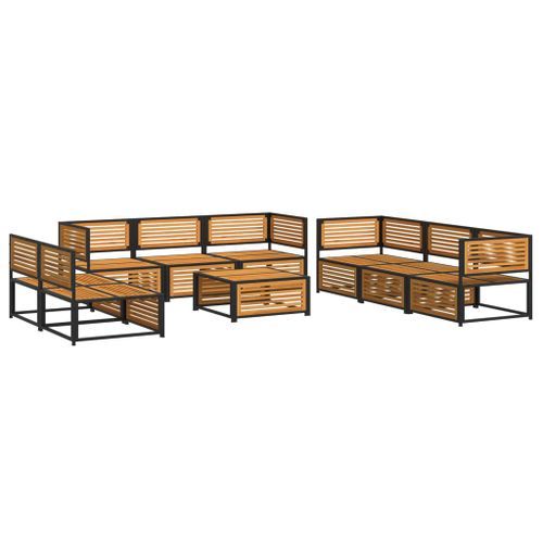 Salon de jardin avec coussins 9 pcs bois massif d'acacia - Photo n°3; ?>