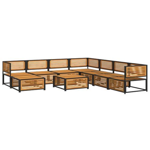 Salon de jardin avec coussins 9 pcs bois massif d'acacia - Photo n°3; ?>