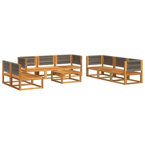 Salon de jardin avec coussins 9 pcs bois massif d'acacia - Photo n°3; ?>