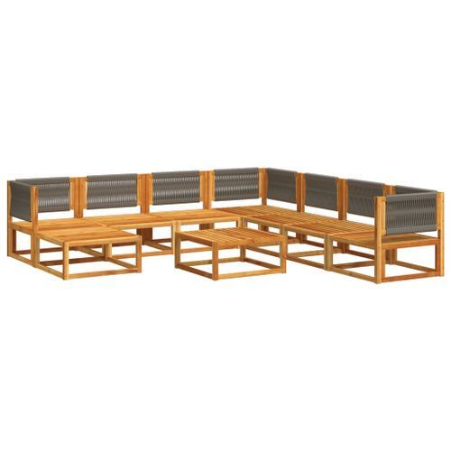 Salon de jardin avec coussins 9 pcs bois massif d'acacia - Photo n°3; ?>