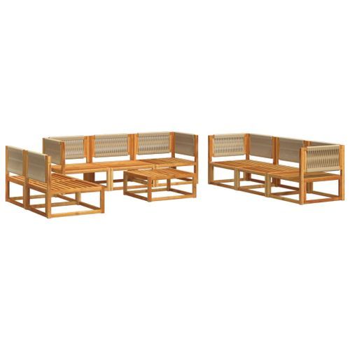 Salon de jardin avec coussins 9 pcs bois massif d'acacia - Photo n°3; ?>