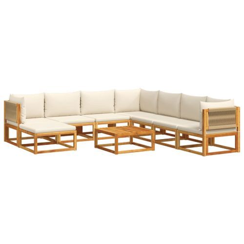 Salon de jardin avec coussins 9 pcs bois massif d'acacia - Photo n°2; ?>