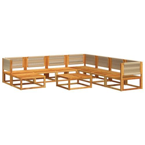 Salon de jardin avec coussins 9 pcs bois massif d'acacia - Photo n°3; ?>