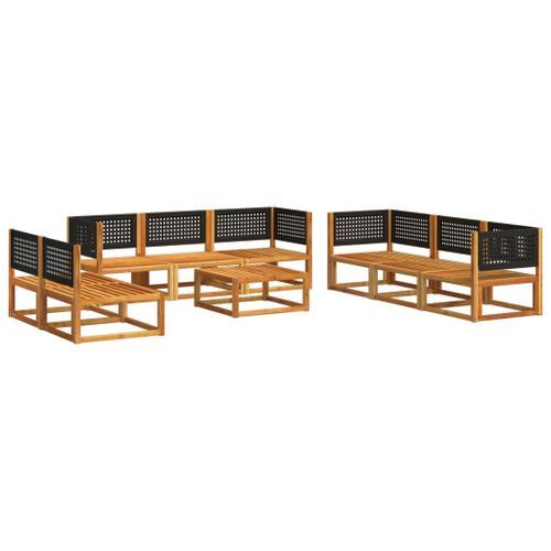 Salon de jardin avec coussins 9 pcs bois massif d'acacia - Photo n°3; ?>