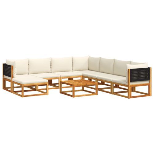 Salon de jardin avec coussins 9 pcs bois massif d'acacia - Photo n°2; ?>