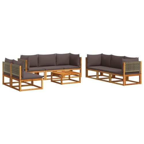 Salon de jardin avec coussins 9 pcs bois massif d'acacia - Photo n°2; ?>