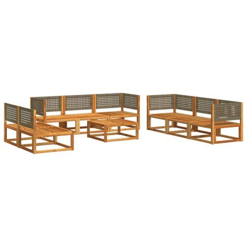 Salon de jardin avec coussins 9 pcs bois massif d'acacia - Photo n°3; ?>