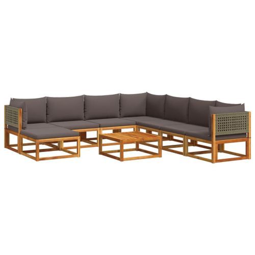 Salon de jardin avec coussins 9 pcs bois massif d'acacia - Photo n°2; ?>