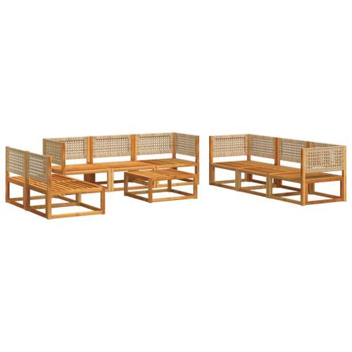 Salon de jardin avec coussins 9 pcs bois massif d'acacia - Photo n°3; ?>