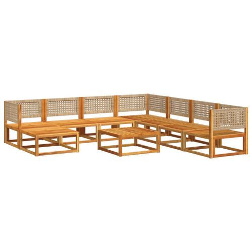 Salon de jardin avec coussins 9 pcs bois massif d'acacia - Photo n°3; ?>