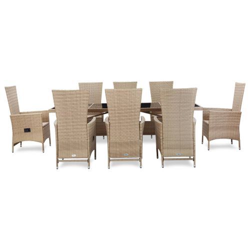 Salon de jardin avec coussins 9 pcs Résine tressée Beige 2 - Photo n°3; ?>