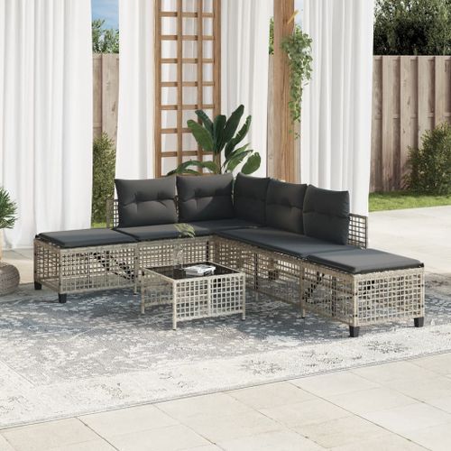 Salon de jardin d'angle avec coussins 3 pcs gris clair rotin - Photo n°3; ?>